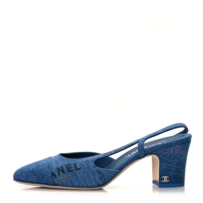 Chanel Denim Cap Toe CC Slingback Pumps 39.5 Light Blue Multicolor 1 of 8