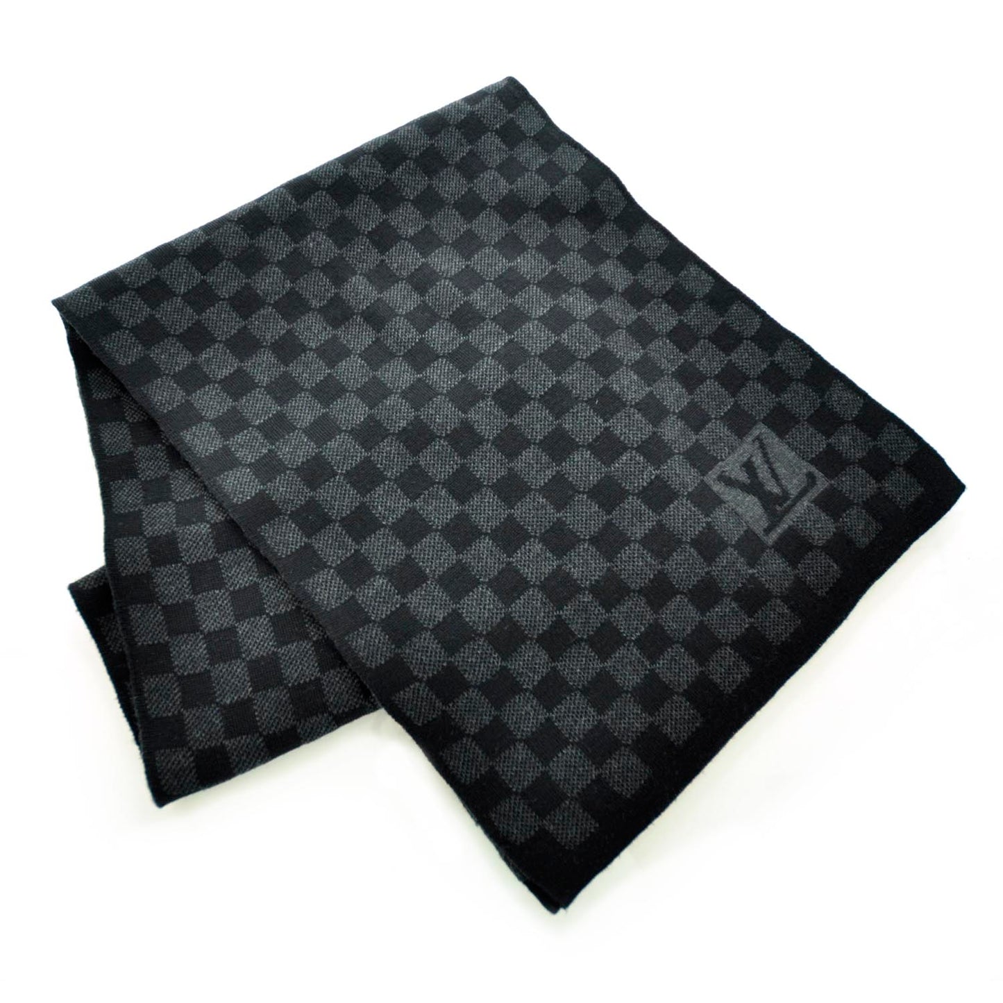 Petit Damier Black Knit Wool Scarf