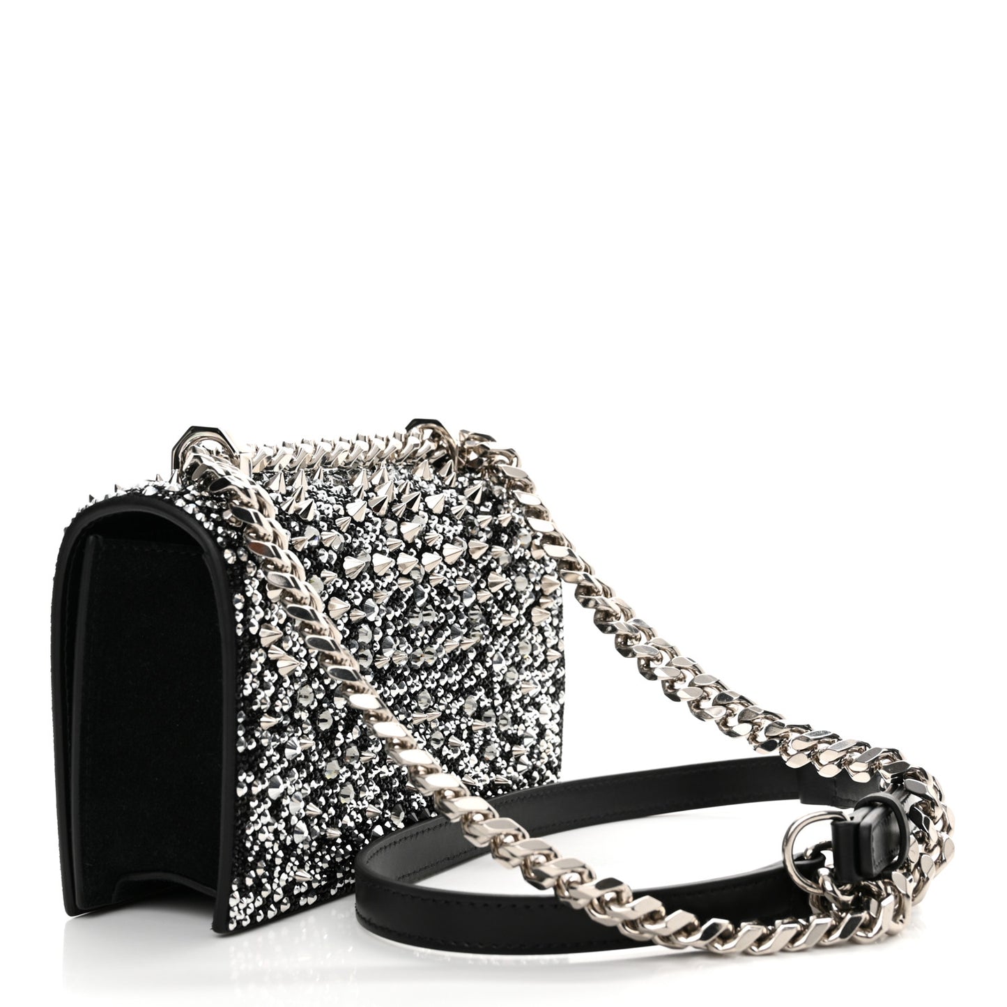 Calfskin Studded Knuckle Satchel Black Silver