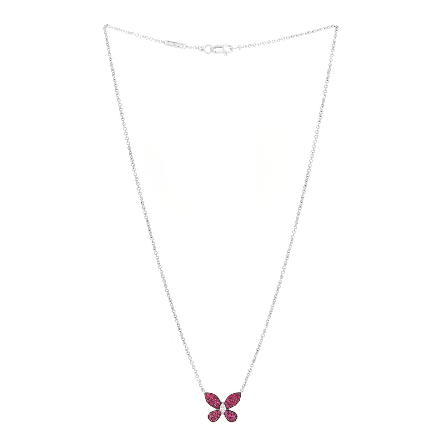 18K White Gold Diamond Ruby Butterfly Pendant Necklace