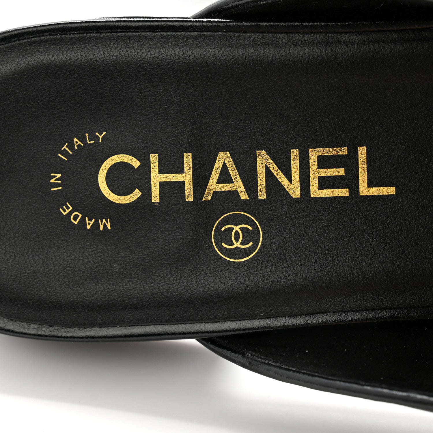 Chanel Shiny Calfskin Crystal CC Mules 40.5 Black 6 of 9