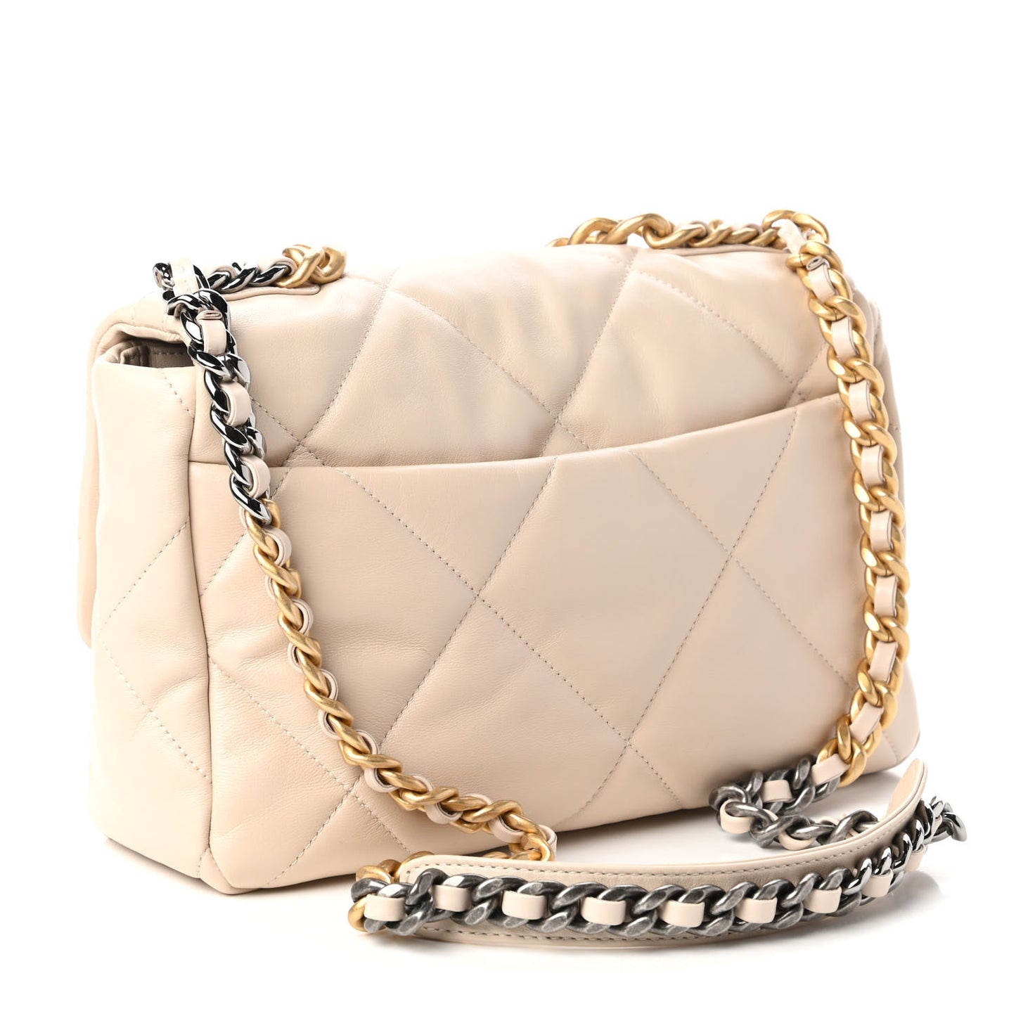 Goatskin Quilted Large Chanel 19 Flap Beige