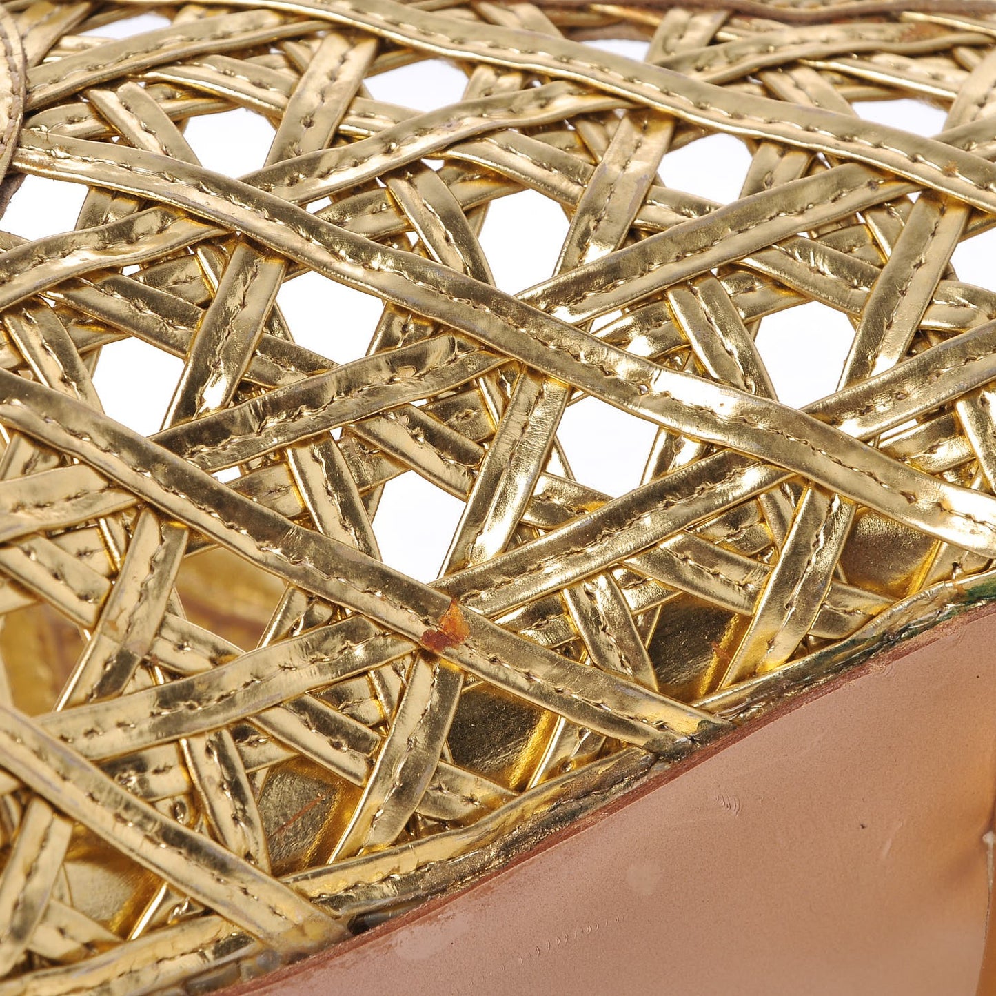 Metallic Calfskin Woven Bow Peep Toe Pumps 39 Gold