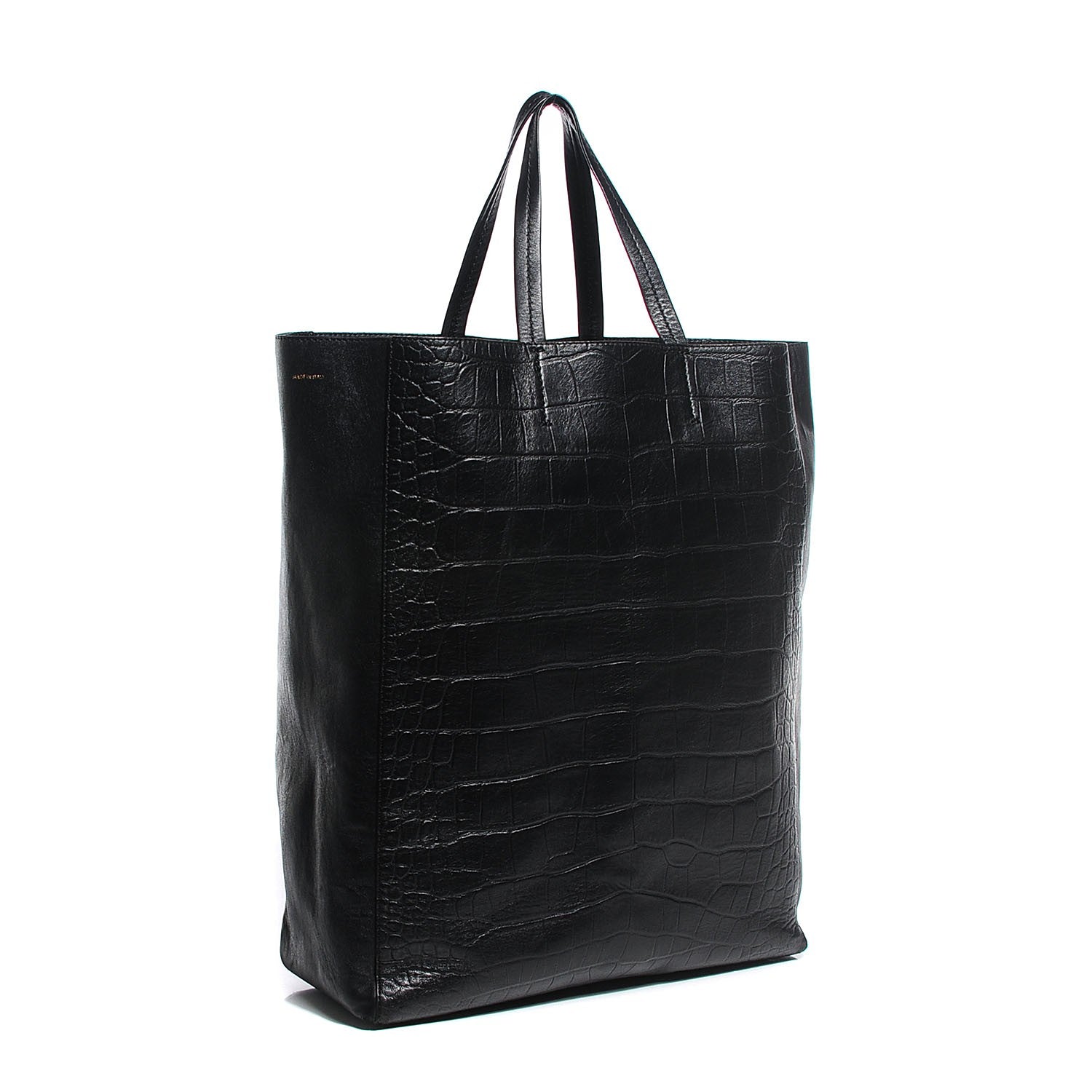 Celine Lambskin Crocodile Embossed Vertical Cabas Black 3 of 8