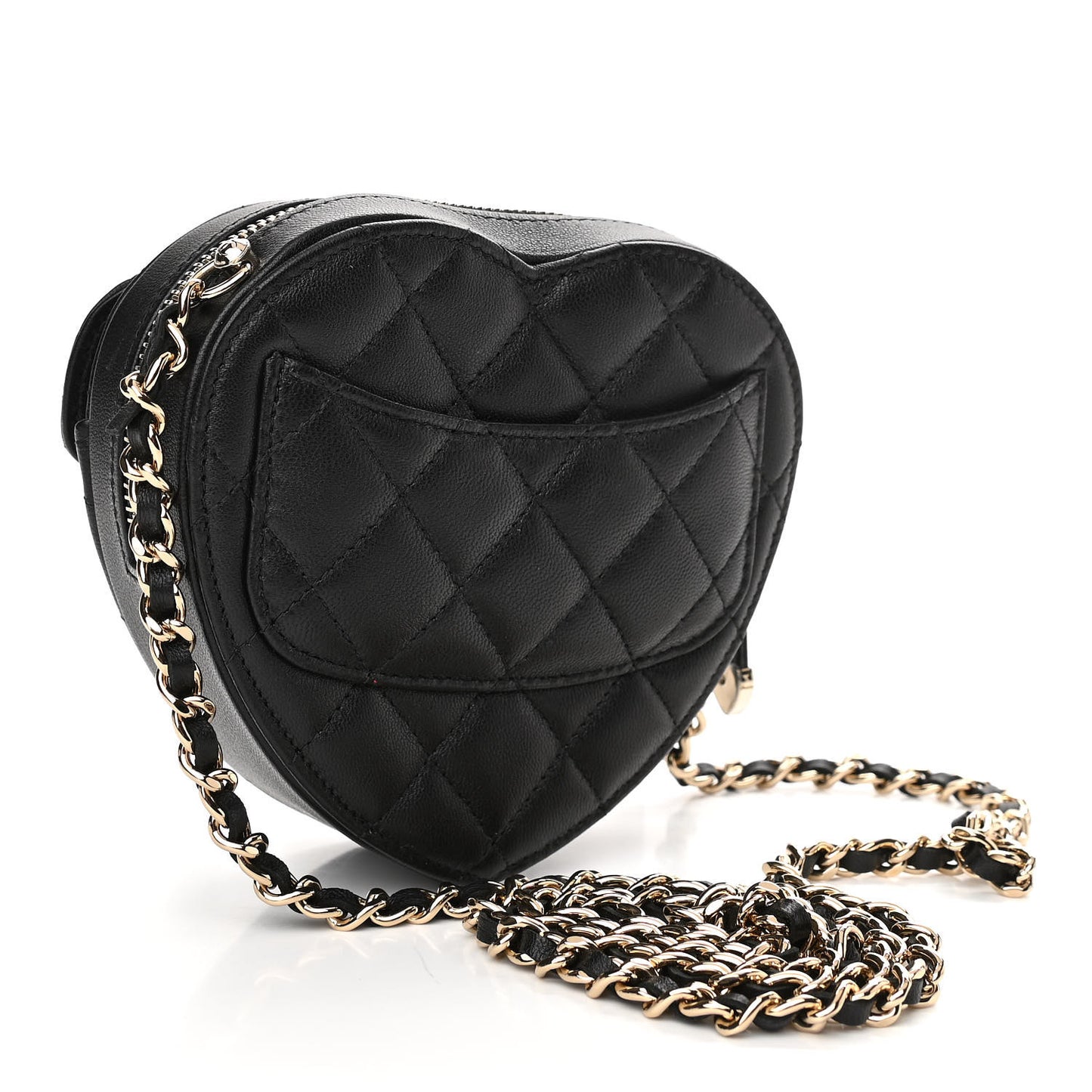 Lambskin Quilted CC In Love Heart Clutch With Chain Black