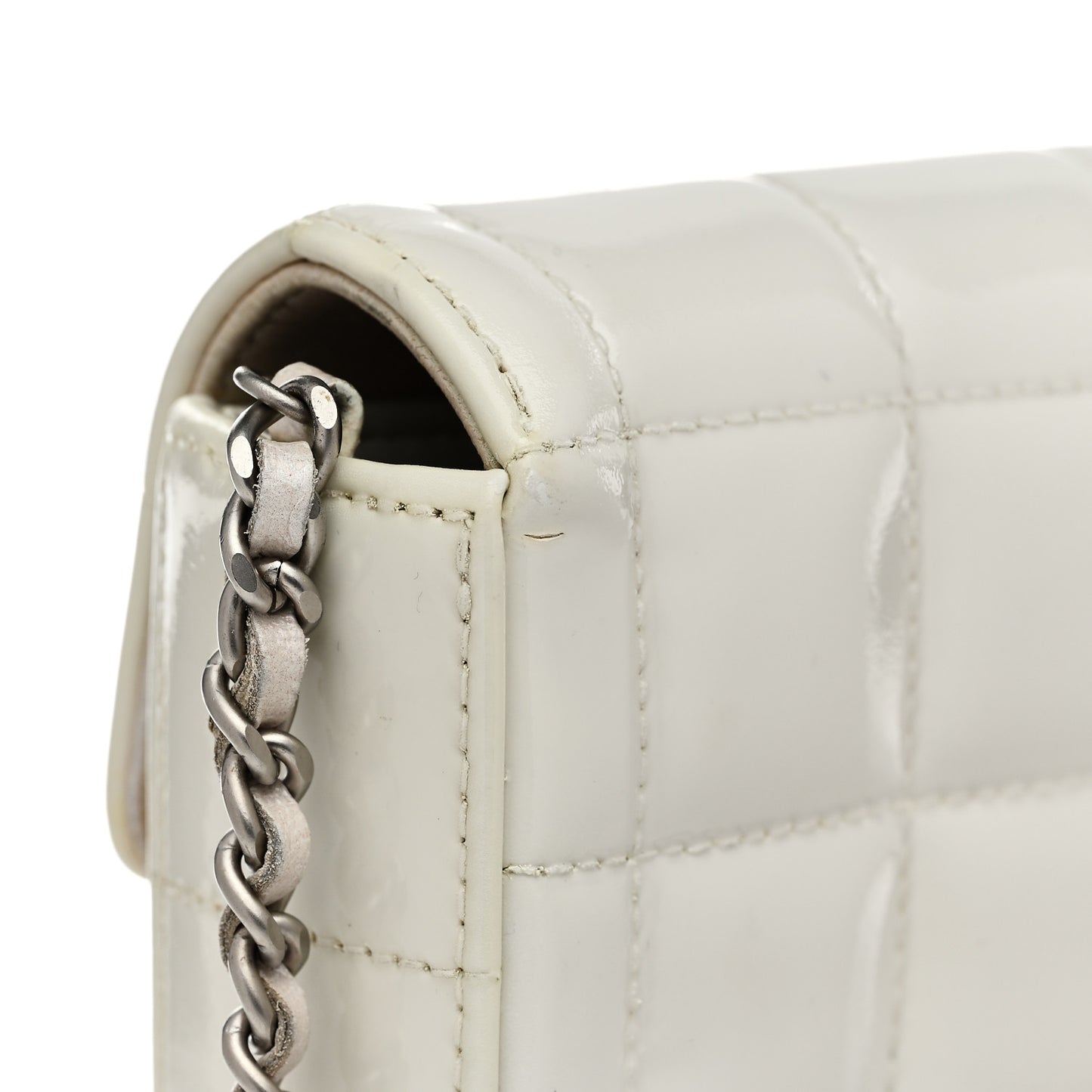 Patent Quilted East West Chocolate Bar Flap White