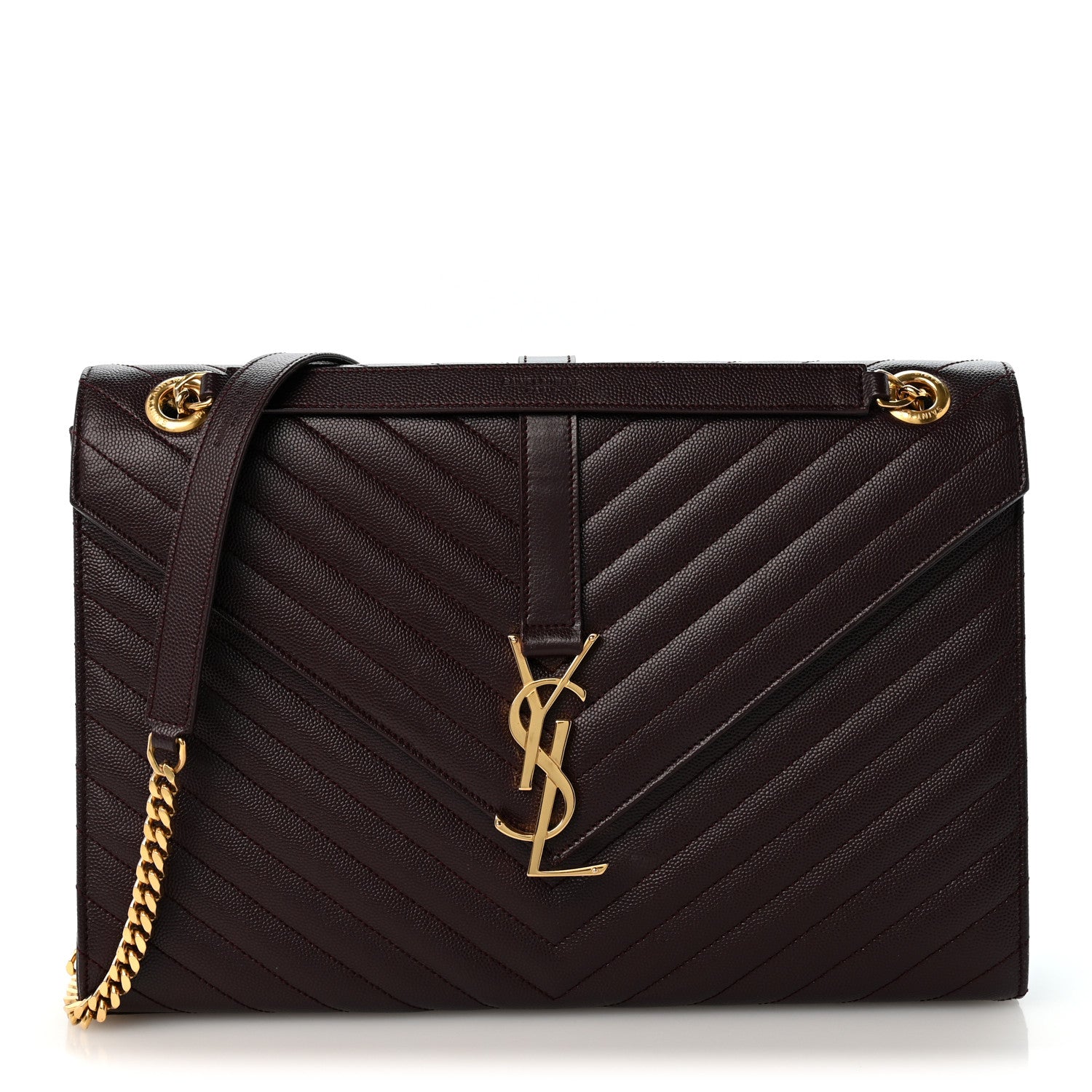 Saint Laurent Grain De Poudre Matelasse Chevron Large Monogram Satchel Rouge Legion 1 of 13