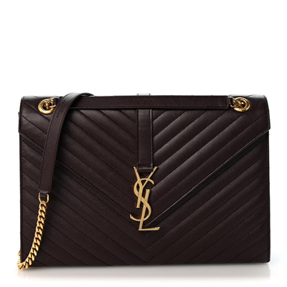 Saint Laurent Grain De Poudre Matelasse Chevron Large Monogram Satchel Rouge Legion 1 of 13