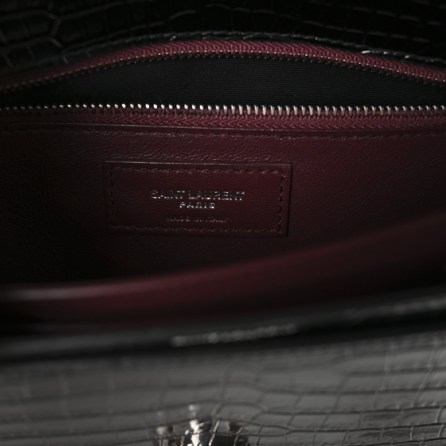 Saint Laurent Calfskin Crocodile Embossed Monogram Cassandra Clasp Bag Black Rouge Legion 6 of 10