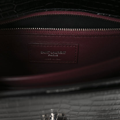 Saint Laurent Calfskin Crocodile Embossed Monogram Cassandra Clasp Bag Black Rouge Legion 6 of 10