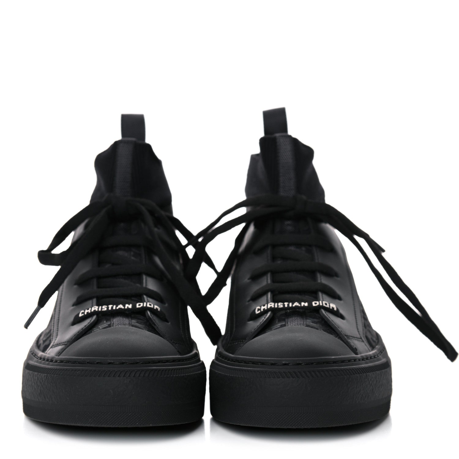 Christian Dior Technical Canvas Mesh Calfskin Womens Oblique Walk'n Dior High Top Sneakers 38.5 Black Blue 2 of 9