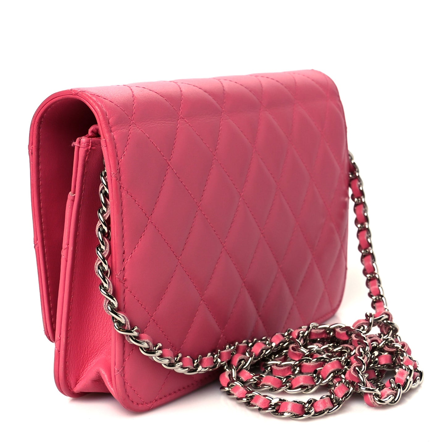Lambskin Quilted Wallet On Chain WOC Pink