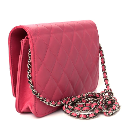 Chanel Lambskin Quilted Wallet On Chain WOC Pink 3 of 11