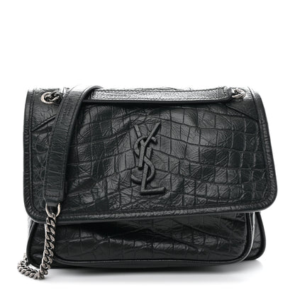 Saint Laurent Calfskin Crocodile Embossed Monogram Baby Niki Chain Satchel Algea 1 of 11