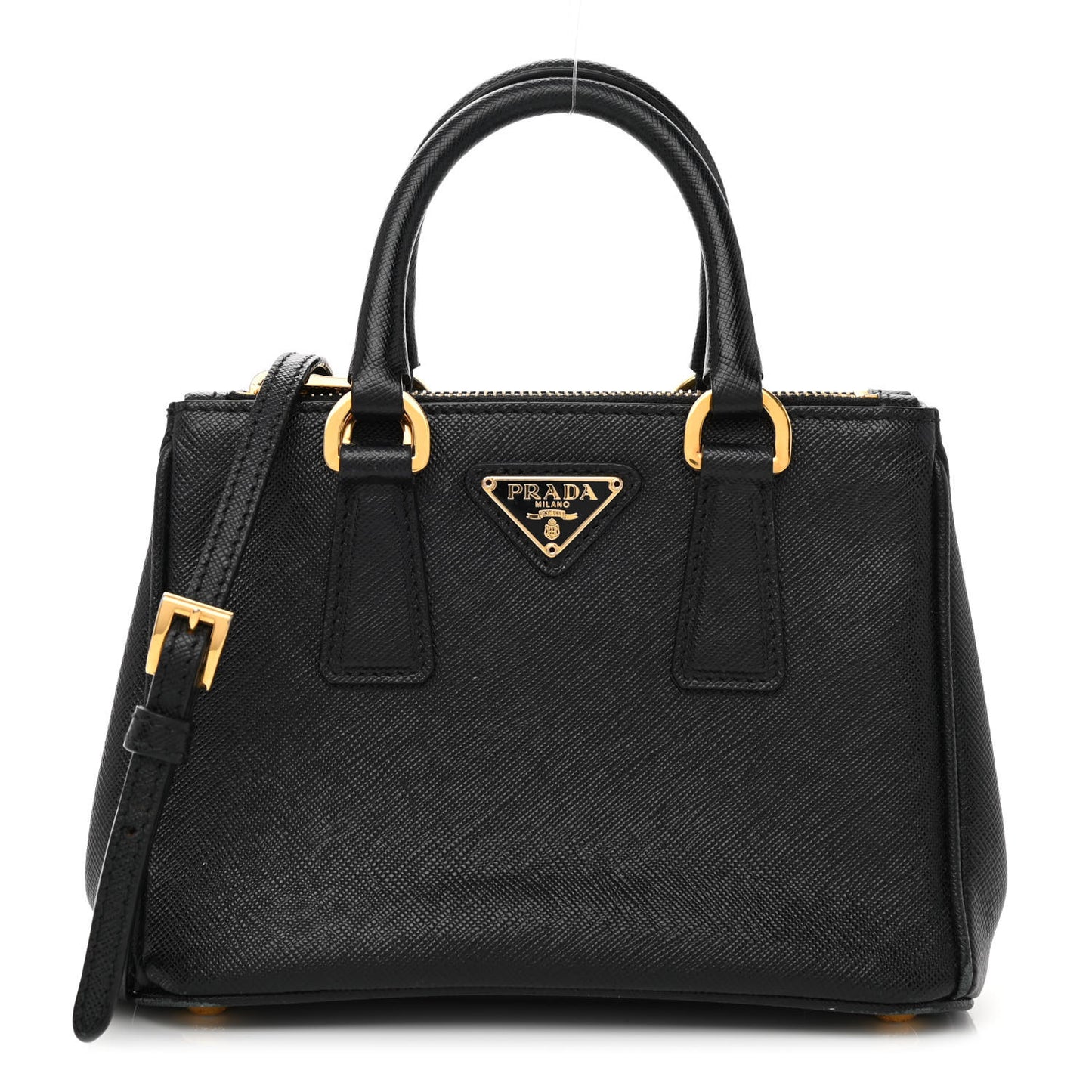 Saffiano Lux Micro Galleria Double Zip Tote Black