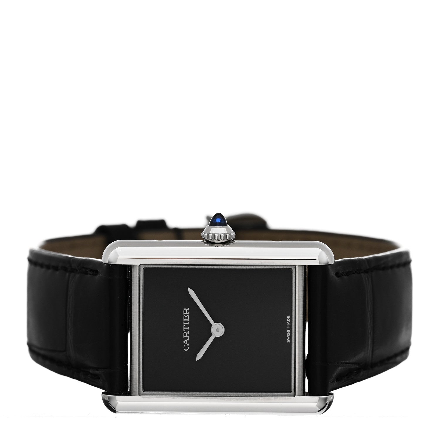 Cartier Stainless Steel Alligator 25mm Must de Cartier Tank Quartz Watch Black 2 of 5