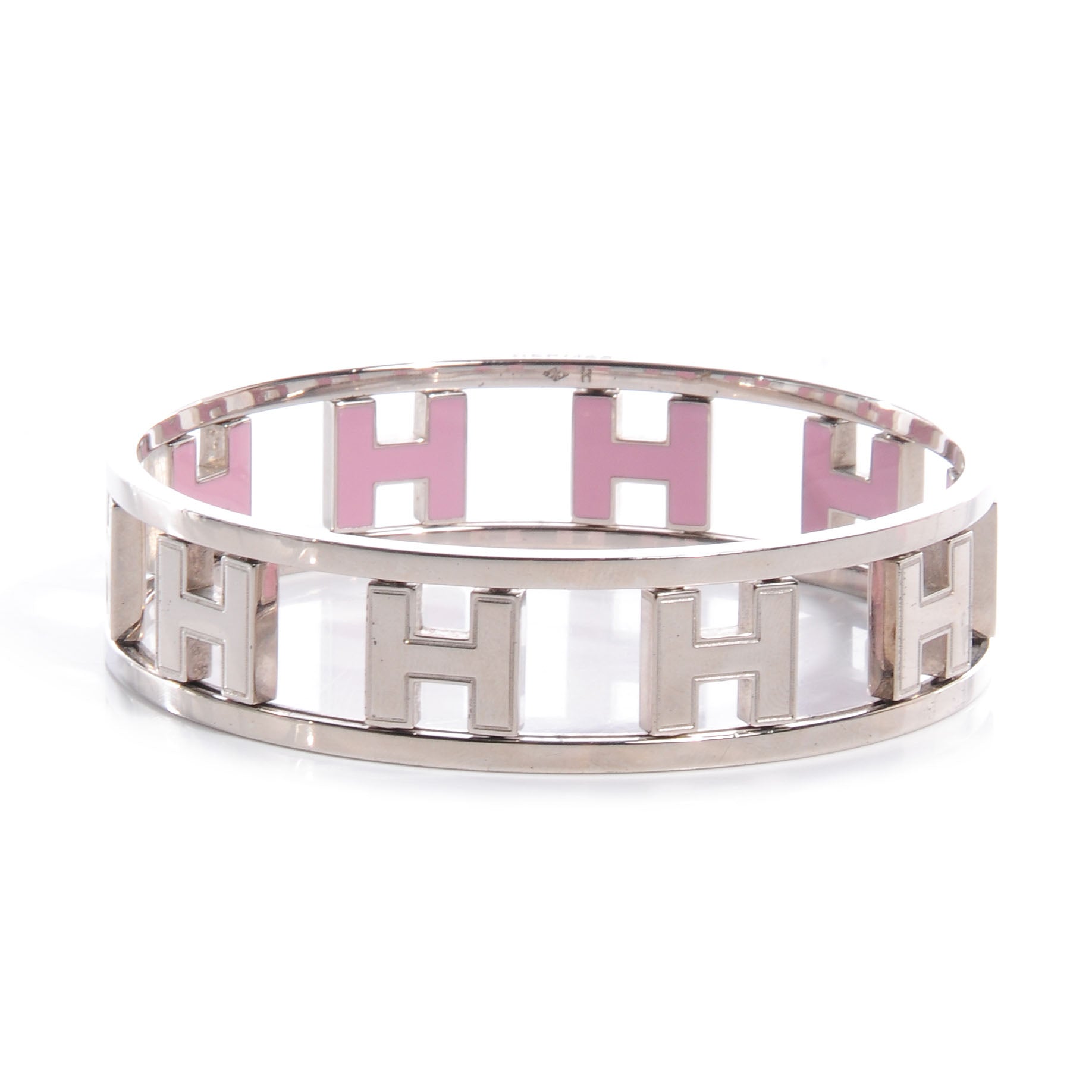 Hermes Reversible H Bracelet Pink and Silver 3 of 6