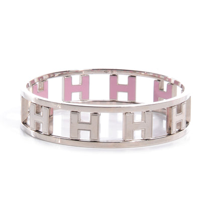 Hermes Reversible H Bracelet Pink and Silver 3 of 6