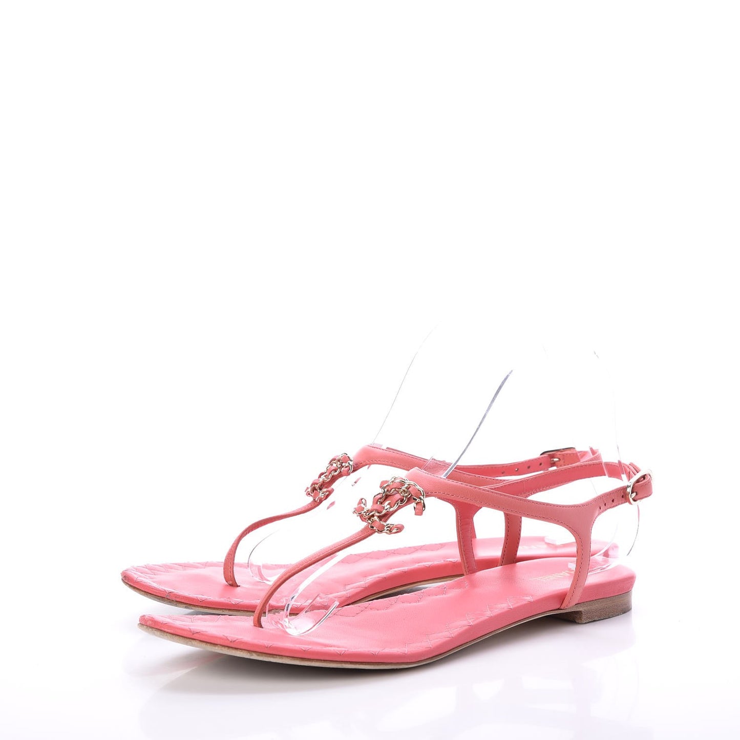Lambskin Chain CC Thong Sandals 39.5 Pink