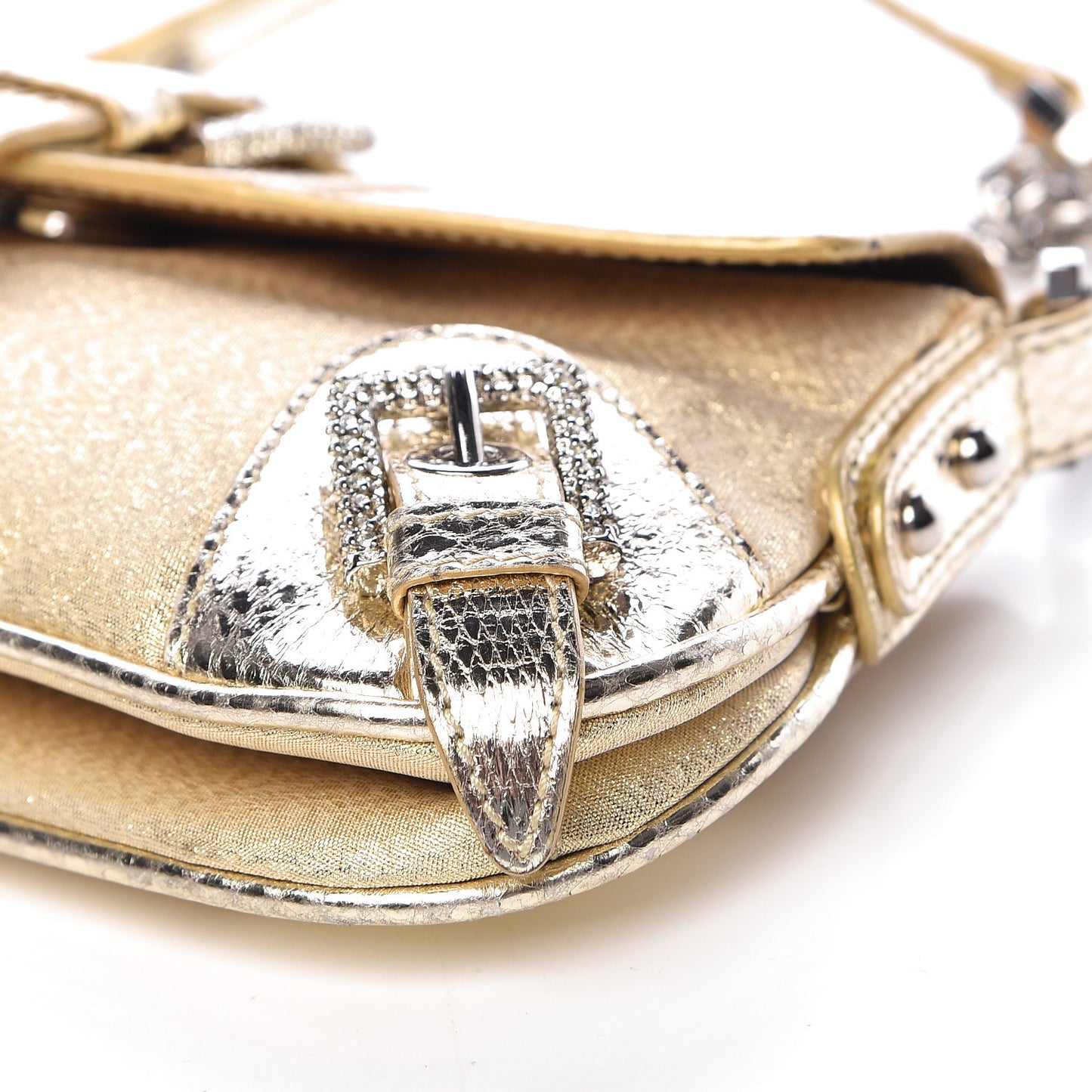 Snakeskin Jacquard Crystal Embellished Chain Clutch Gold