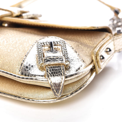 Dolce & Gabbana Snakeskin Jacquard Crystal Embellished Chain Clutch Gold 9 of 9