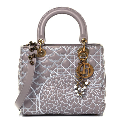 Christian Dior Lambskin Embroidered David Wiseman Medium Art Lady Dior Light Grey 1 of 8