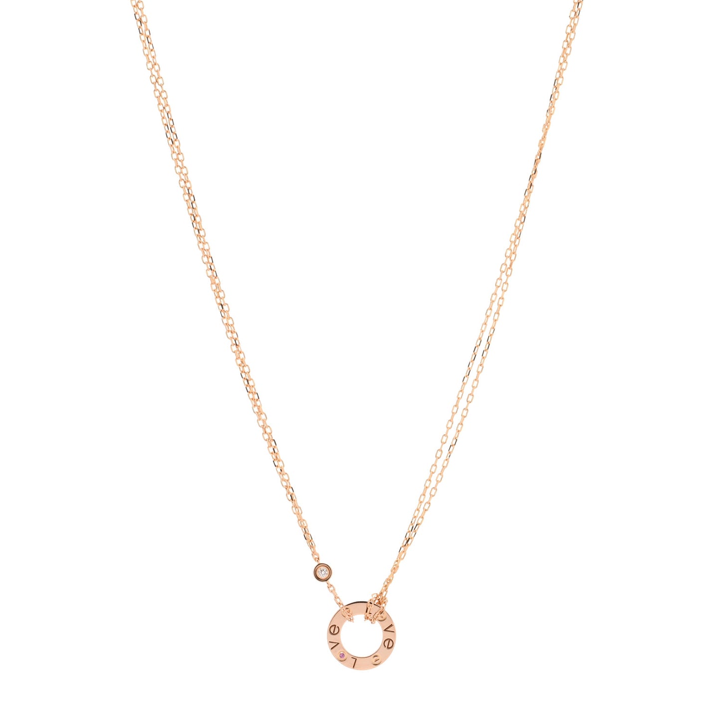 18K Pink Gold 1 Diamond 1 Pink Sapphire LOVE Necklace