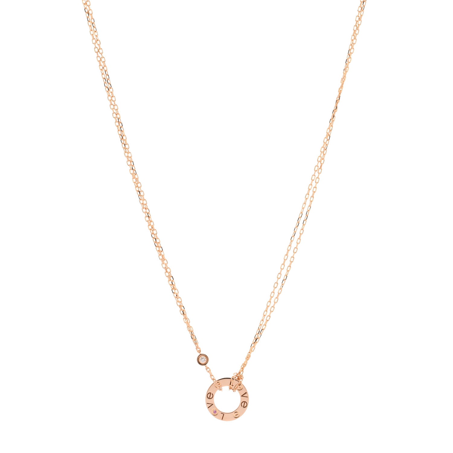 Cartier 18K Pink Gold 1 Diamond 1 Pink Sapphire LOVE Necklace 1 of 4