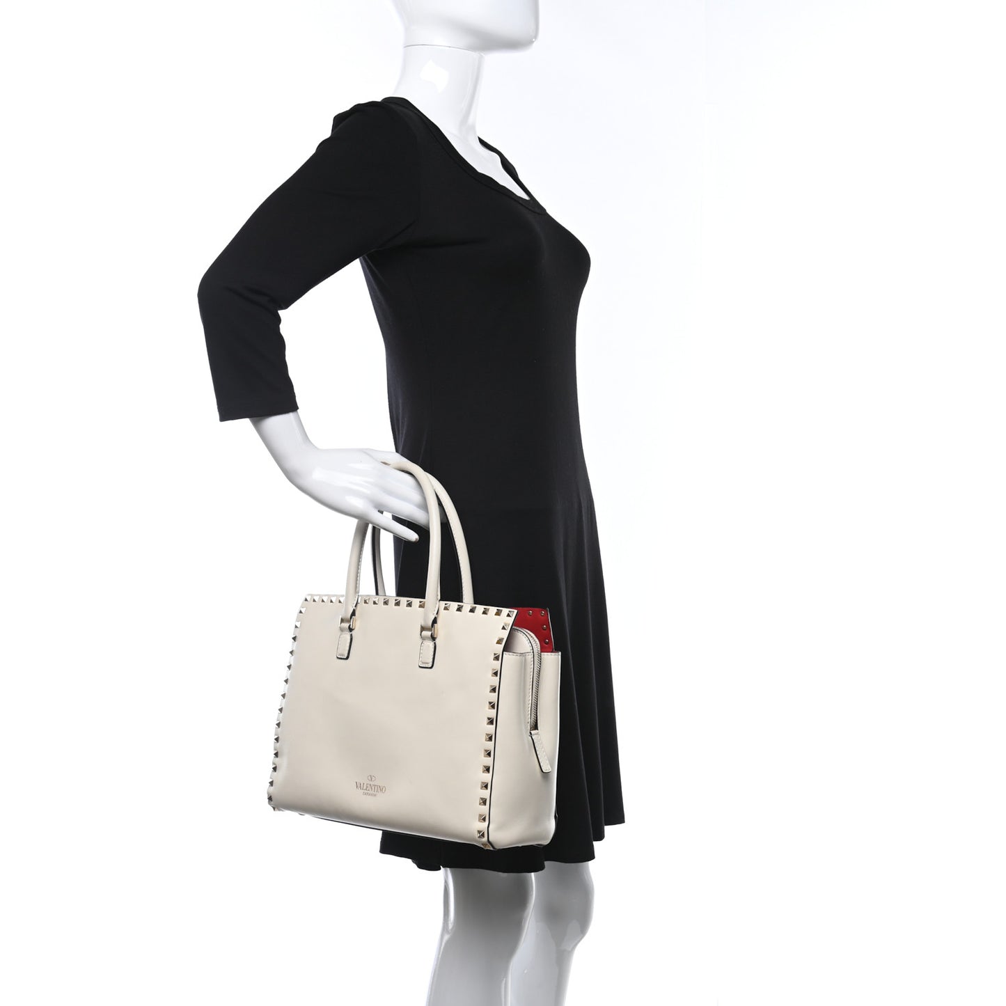 Vitello Small Rockstud Top Handle Tote Ivory
