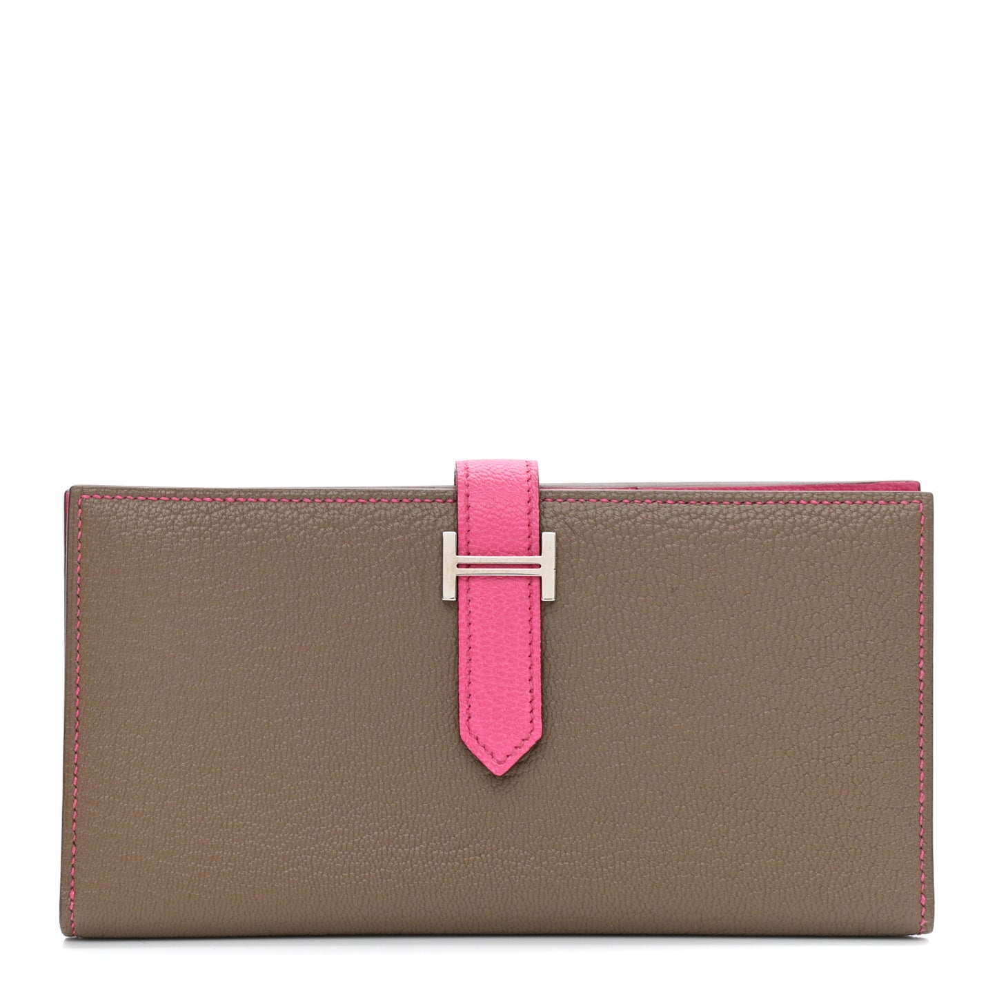 Chevre Mysore Bi-Color Bearn Gusset Wallet Etoupe Rose Shocking