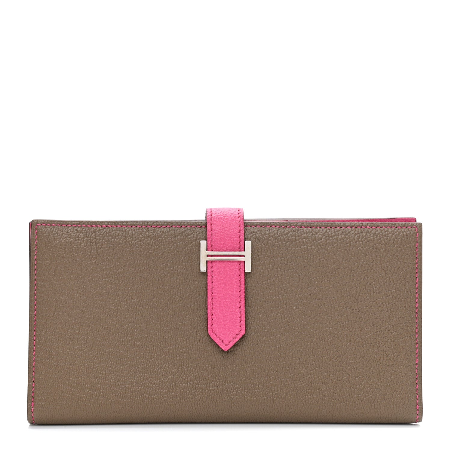 Hermes Chevre Mysore Bi-Color Bearn Gusset Wallet Etoupe Rose Shocking 1 of 7