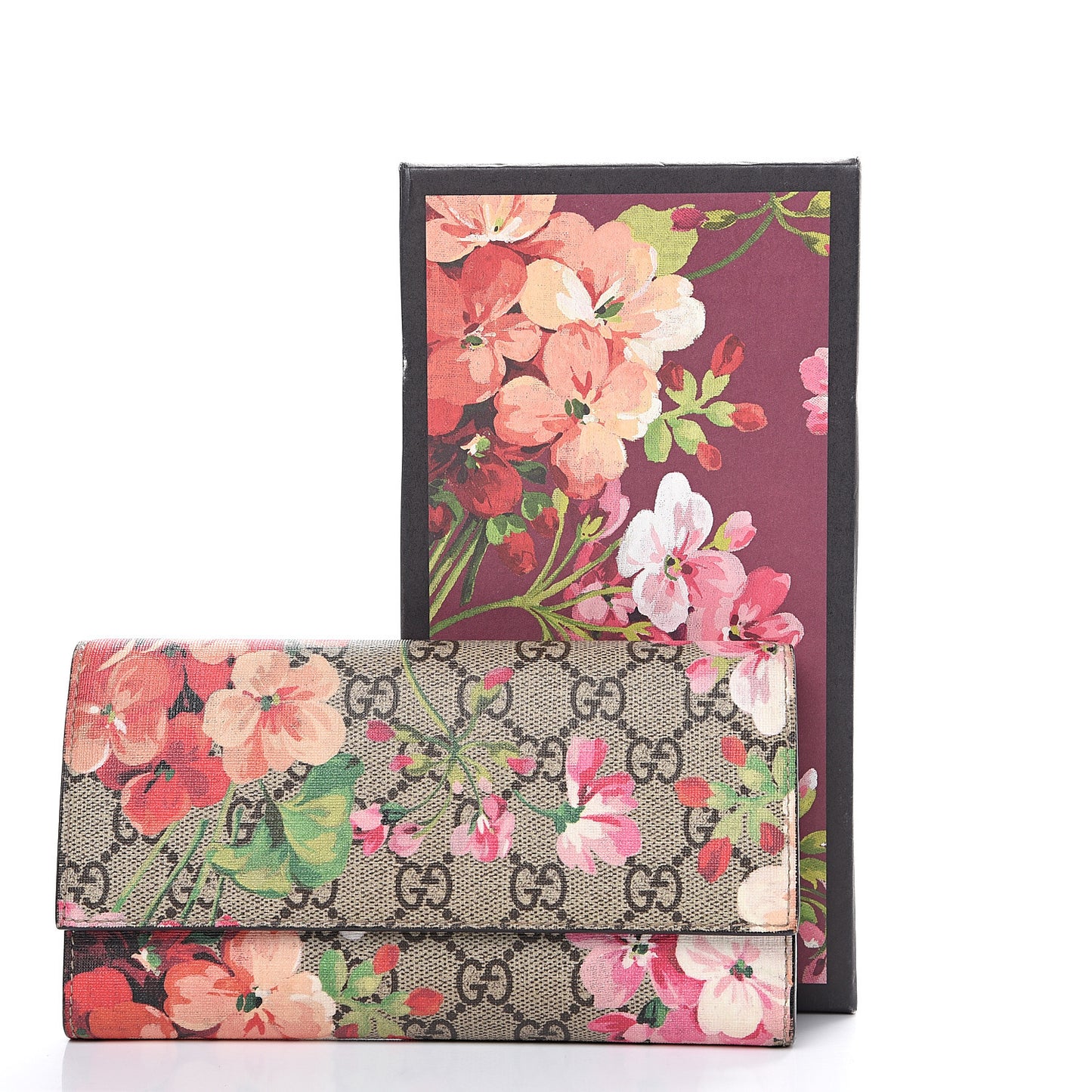 GG Supreme Monogram Blooms Continental Wallet Beige Multicolor Dry Rose
