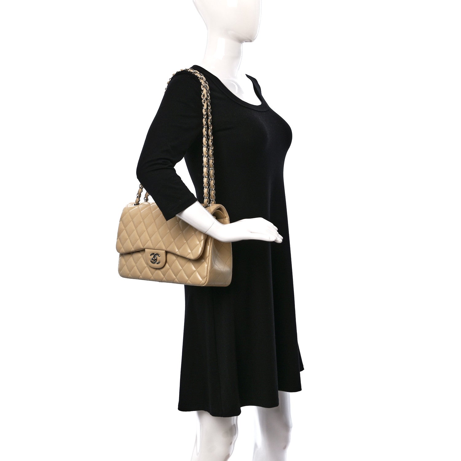 Chanel Caviar Quilted Jumbo Double Flap Beige 2 of 10