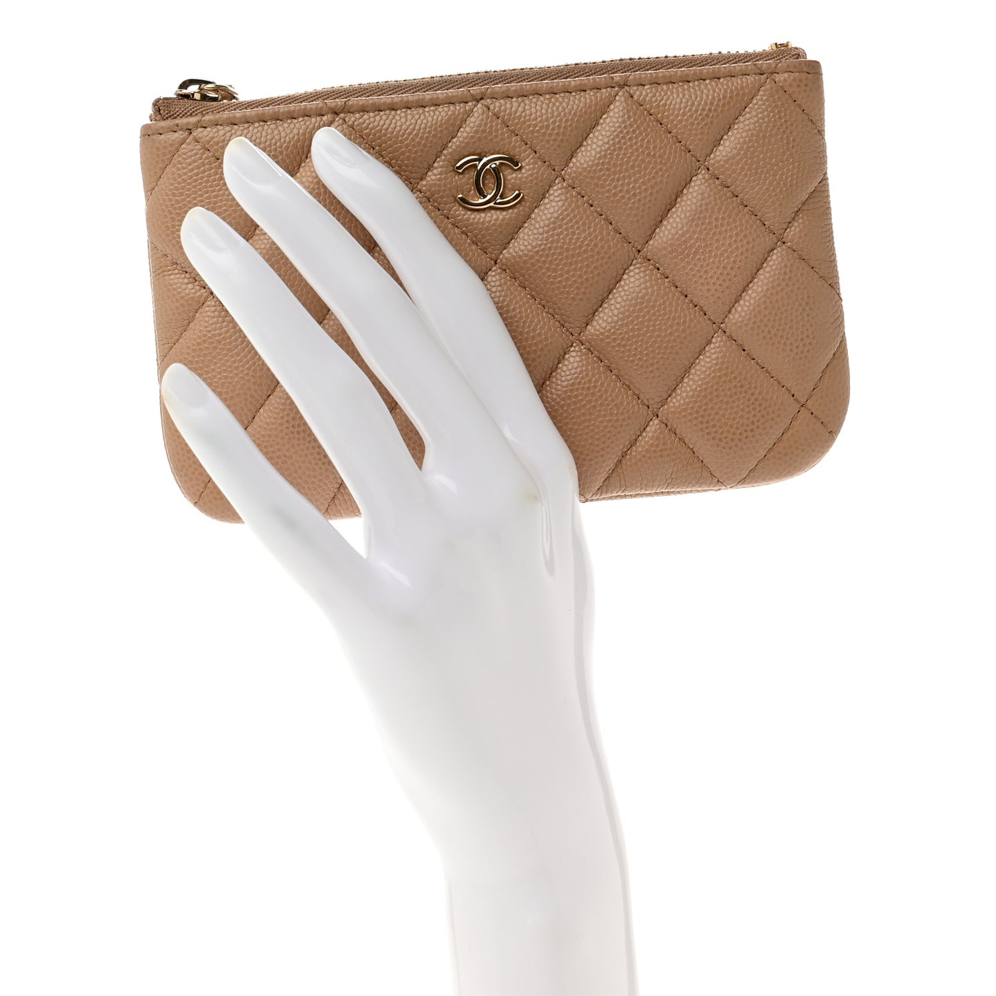 Caviar Quilted Small Cosmetic Case Beige