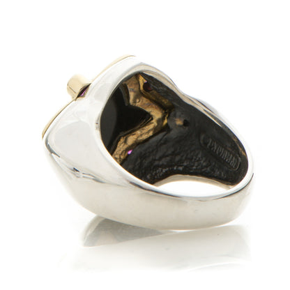 David Yurman Sterling Silver 18K Yellow Gold Ruby Black Onyx 14mm Quatrefoil Ring 6.75 3 of 5