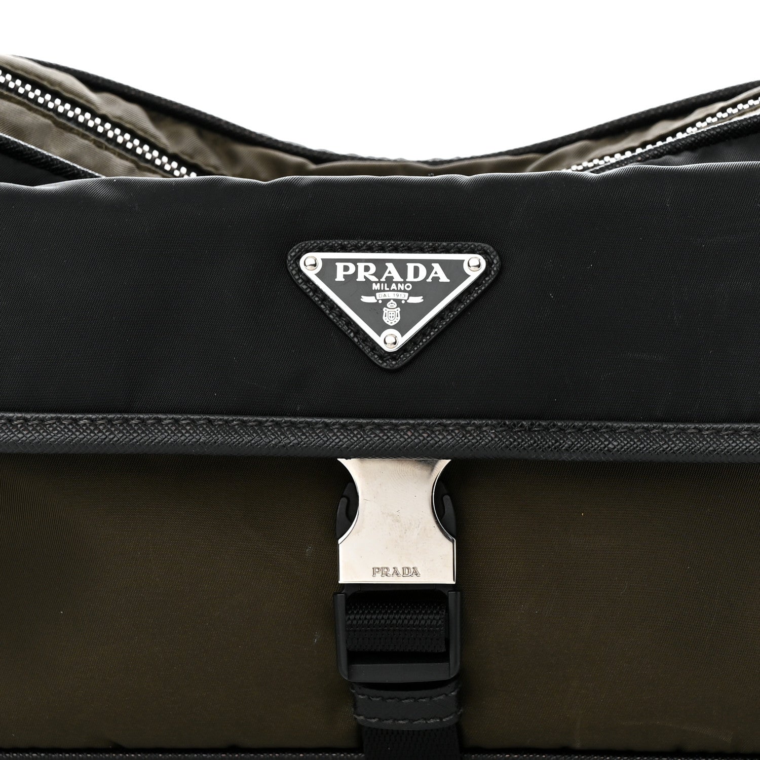Prada Tessuto Nylon Saffiano Pocket Single Snap Buckle Messenger Flap Bag Mimetico Black 8 of 10