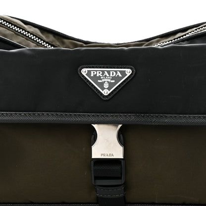 Prada Tessuto Nylon Saffiano Pocket Single Snap Buckle Messenger Flap Bag Mimetico Black 8 of 10