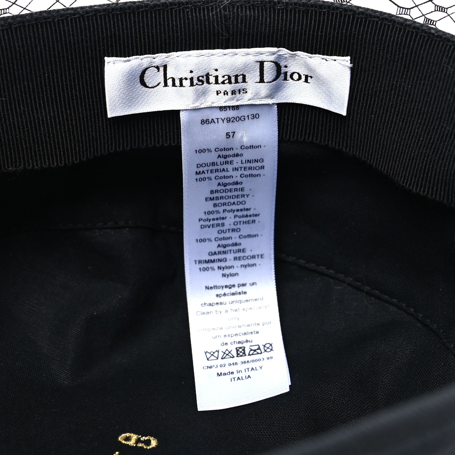 Christian Dior Cotton Canvas Arty Cap with Veil 57 Black 7 of 7