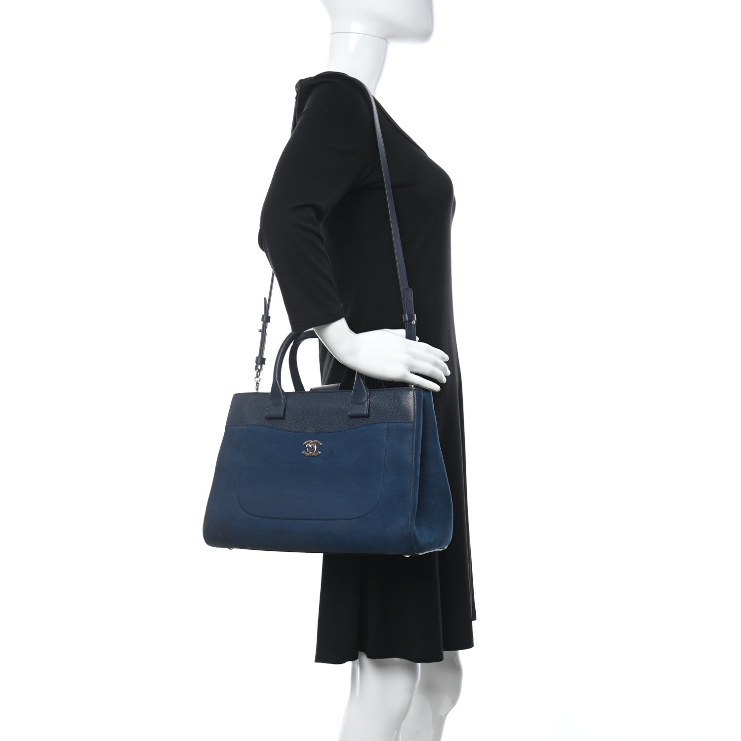 Chanel Grained Calfskin Suede Neo Executive Shopper Tote Navy Blue 2 of 12