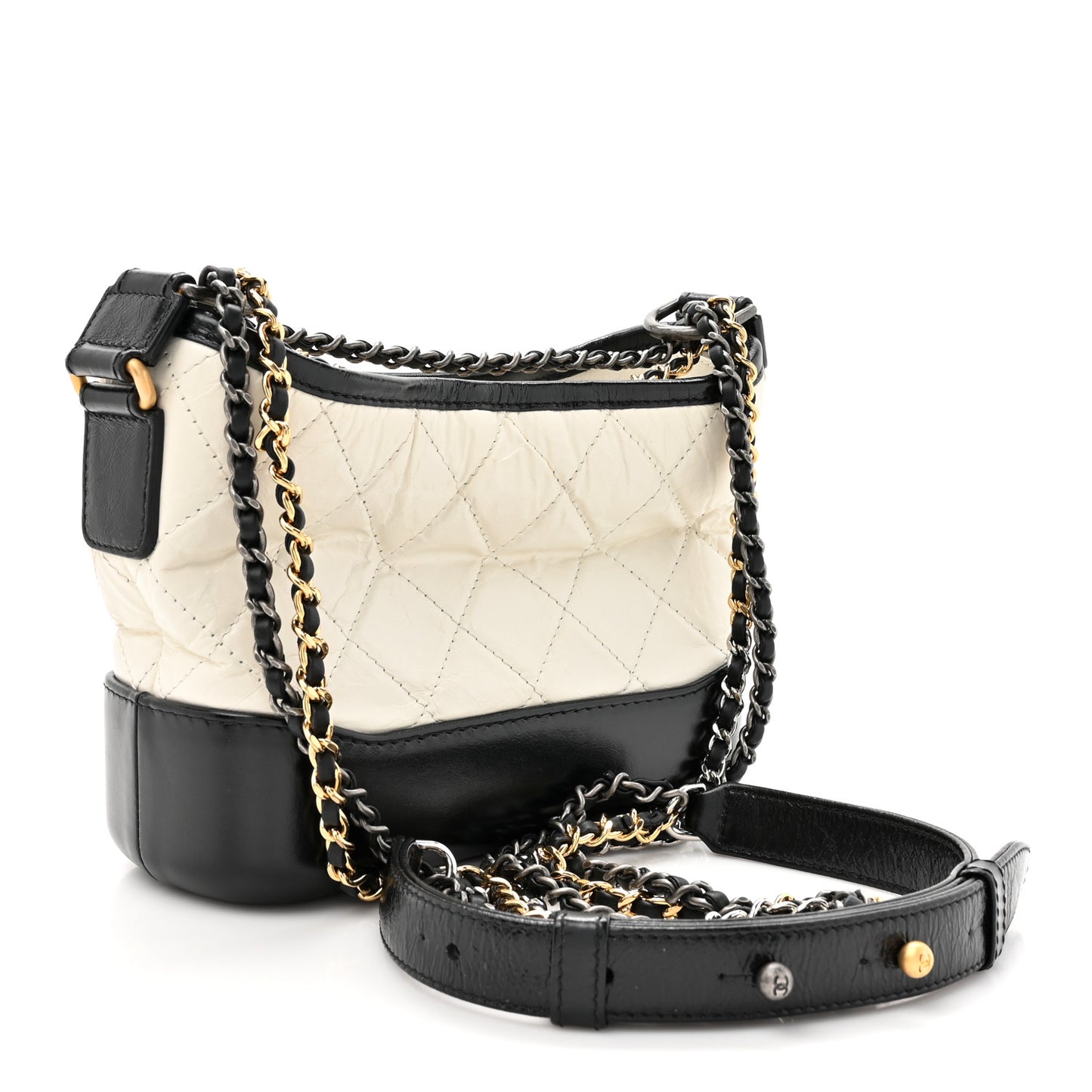 Aged Calfskin Quilted Small Gabrielle Hobo Black White