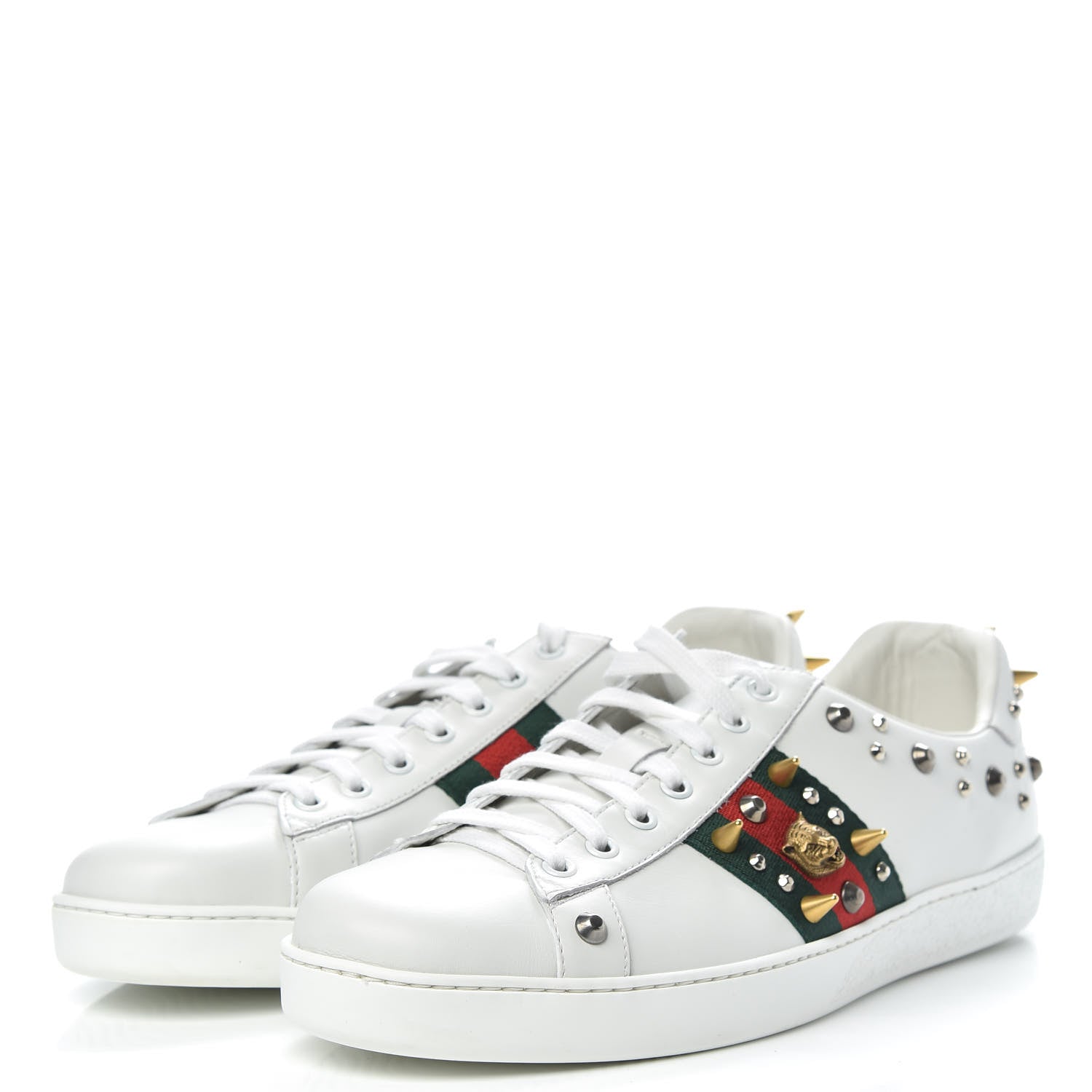 Gucci Mens Calfskin Web Studded Ace Sneakers 9.5 White 3 of 9