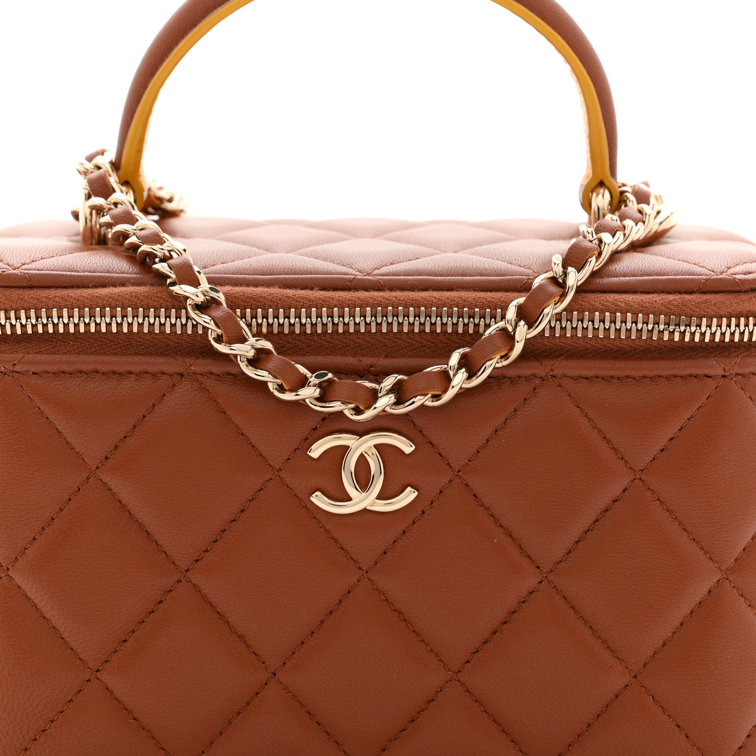 Chanel Lambskin Quilted Small Top Handle Vanity Case With Chain