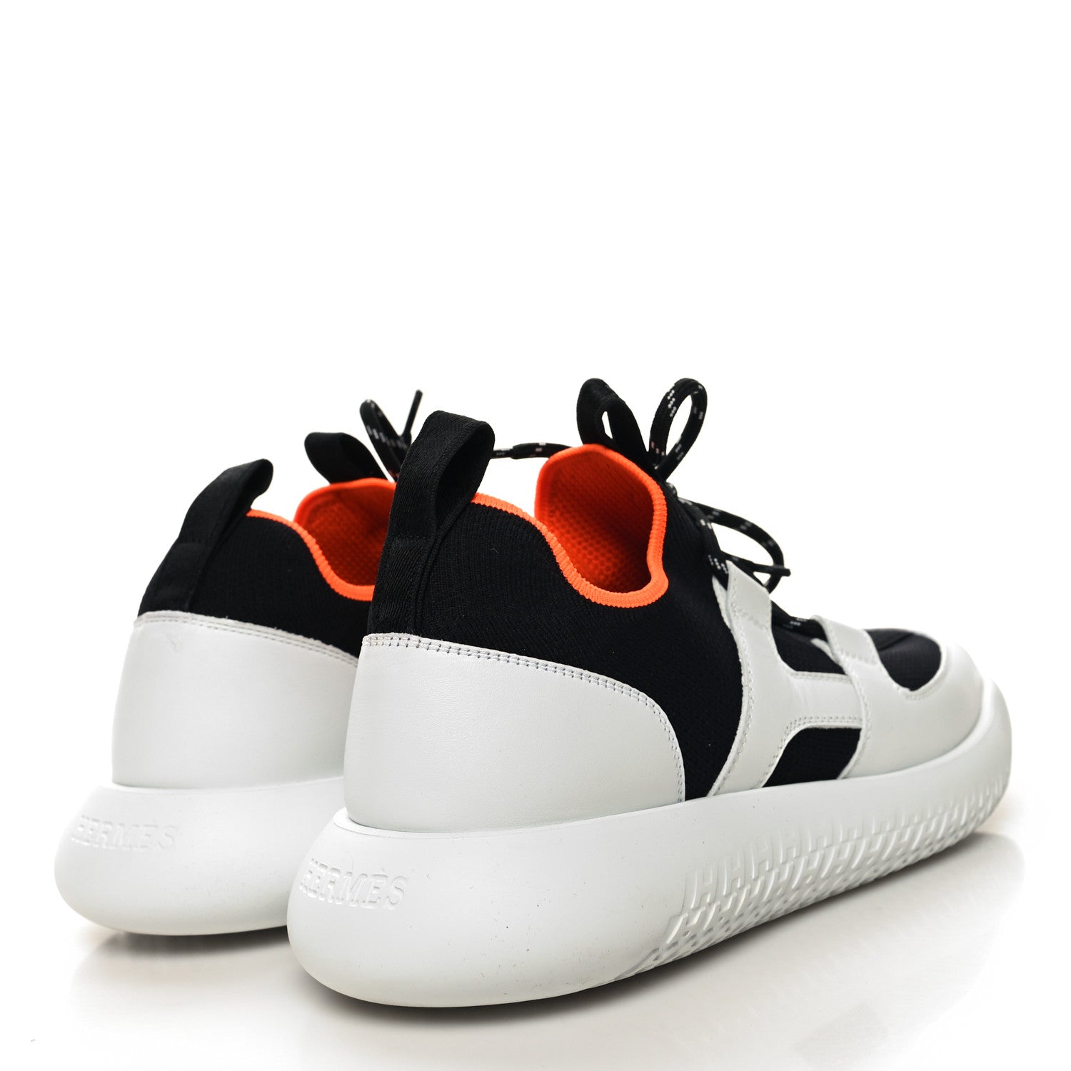 Hermes Technical Canvas Calfskin Womens Duel Sneakers 38 White Black 4 of 7