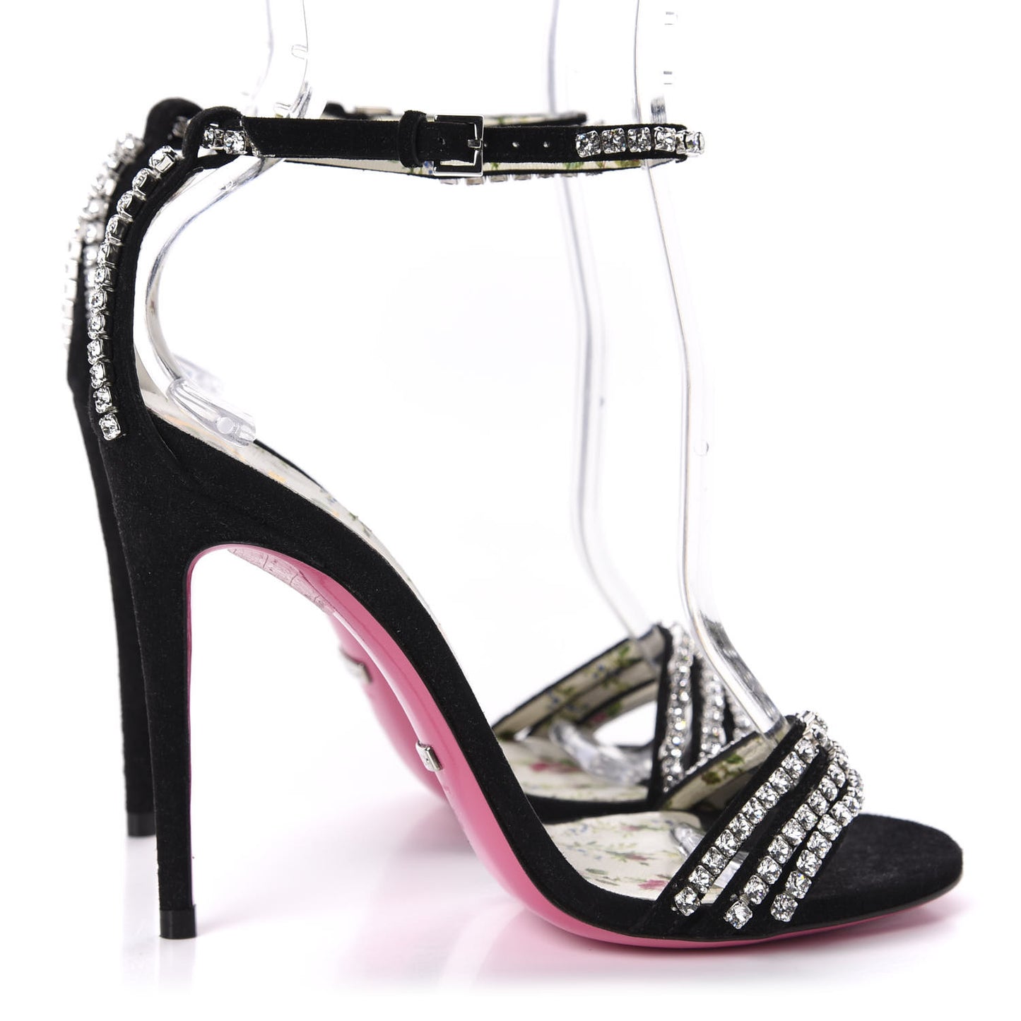 Kid Scamosciato Crystal Ankle Strap High Heel Sandals 35 Black