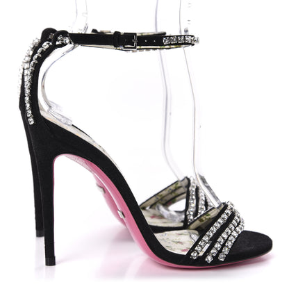 Gucci Kid Scamosciato Crystal Ankle Strap High Heel Sandals 35 Black 4 of 9
