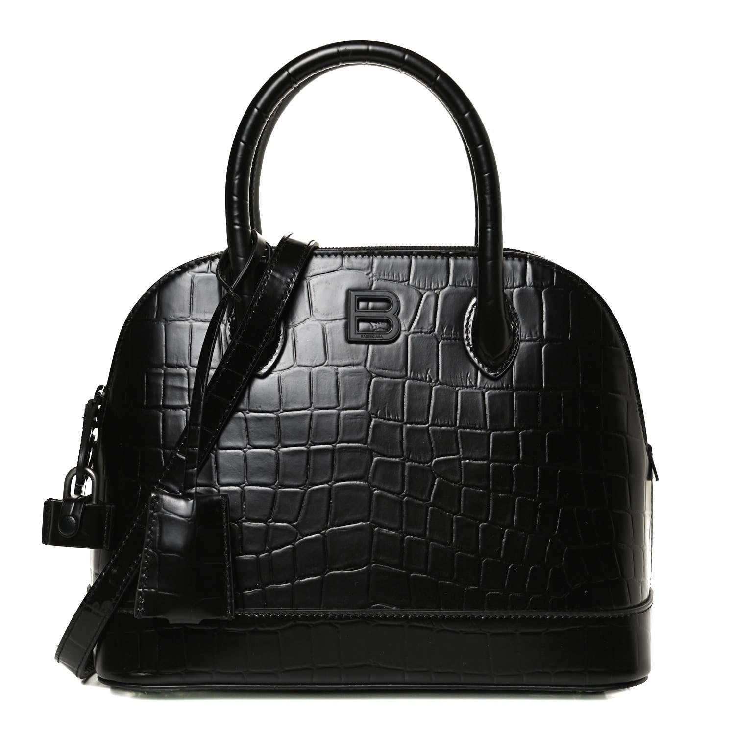 Balenciaga Calfskin Crocodile Embossed S Rivet Ville Top Handle Bag Black 1 of 12