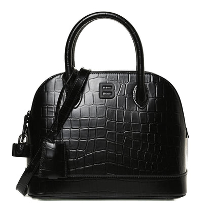 Balenciaga Calfskin Crocodile Embossed S Rivet Ville Top Handle Bag Black 1 of 12