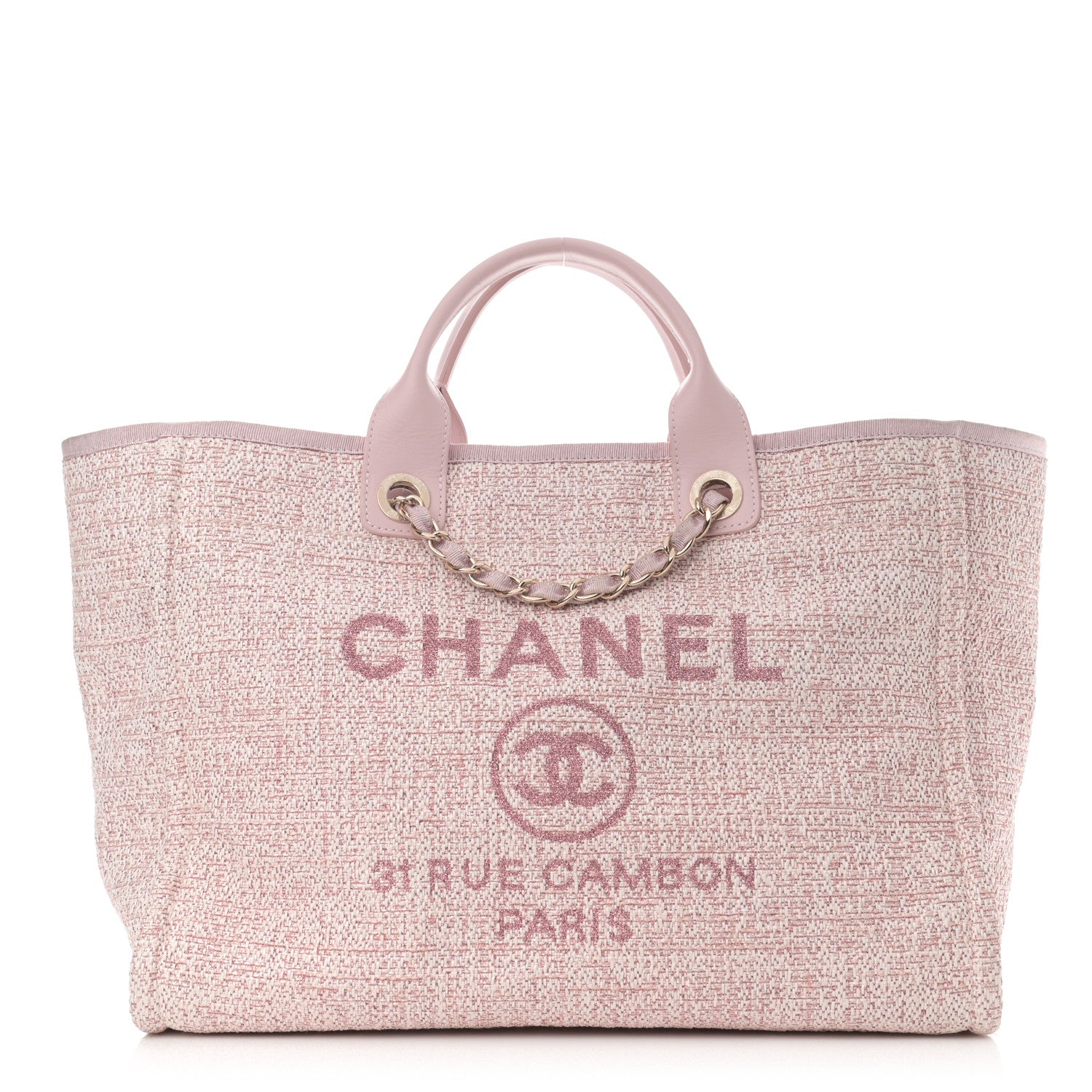 Chanel Straw Lurex Medium Deauville Tote Pink 1 of 14