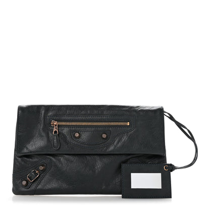 Balenciaga Agneau Giant 12 Rose Gold Hardware Envelope Clutch Anthracite 3 of 14