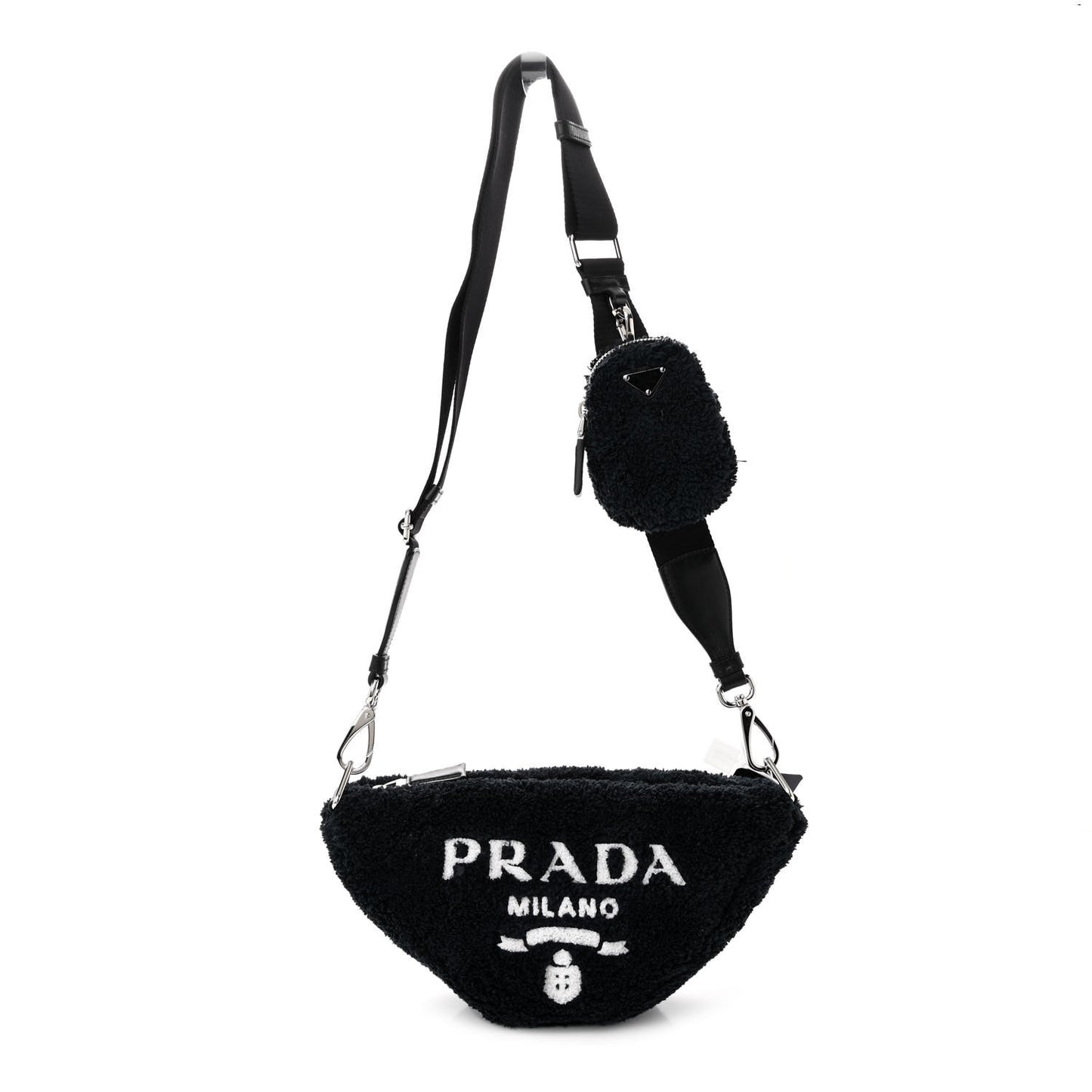 Terry Cloth Triangle Shoulder Bag Black White